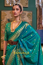 Festive Green Woven Banarasi Soft Silk Saree