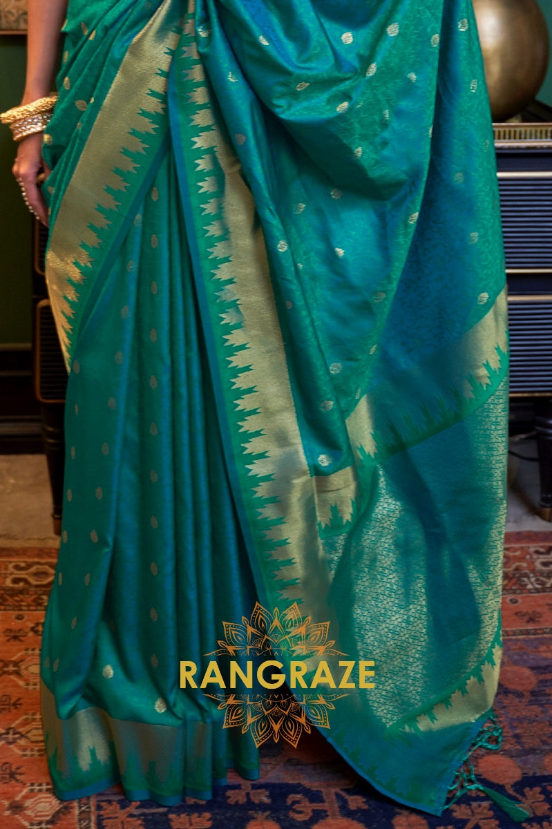 Festive Green Woven Banarasi Soft Silk Saree
