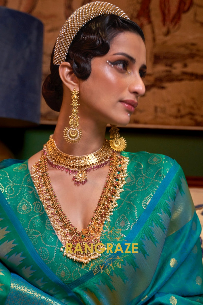 Festive Green Woven Banarasi Soft Silk Saree