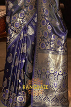 Indigo Blue Banarasi Woven Satin Silk Saree