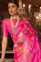 Hot Pink Banarasi Woven Satin Silk Saree