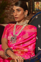 Hot Pink Banarasi Woven Satin Silk Saree