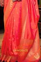 Festive Pink Woven Banarasi Soft Silk Saree