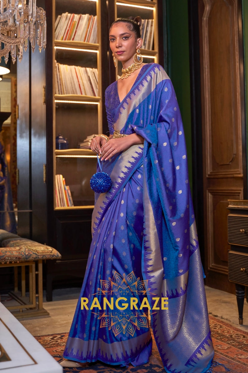 Festive Blue Woven Banarasi Soft Silk Saree