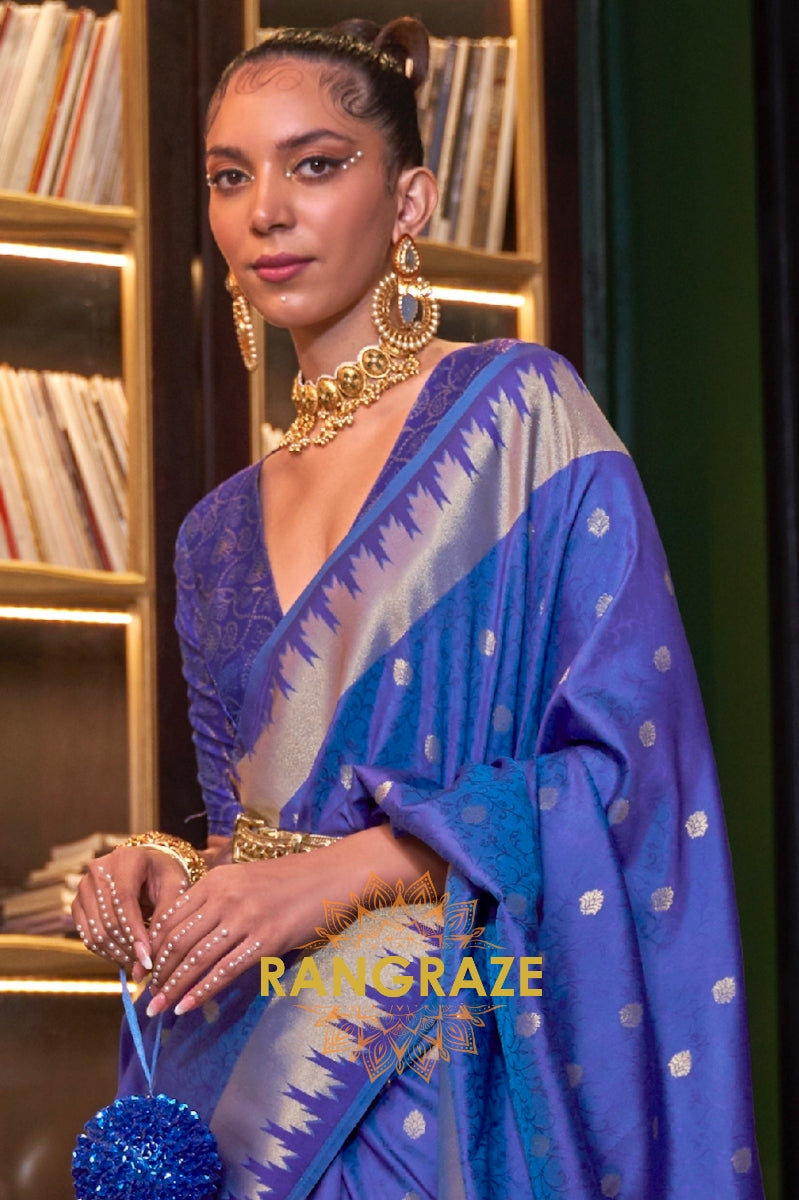 Festive Blue Woven Banarasi Soft Silk Saree
