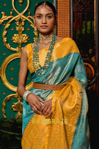 Majestic Yellowish Blue Woven Banarasi Tussar Silk Saree