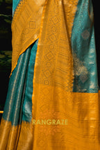 Majestic Yellowish Blue Woven Banarasi Tussar Silk Saree