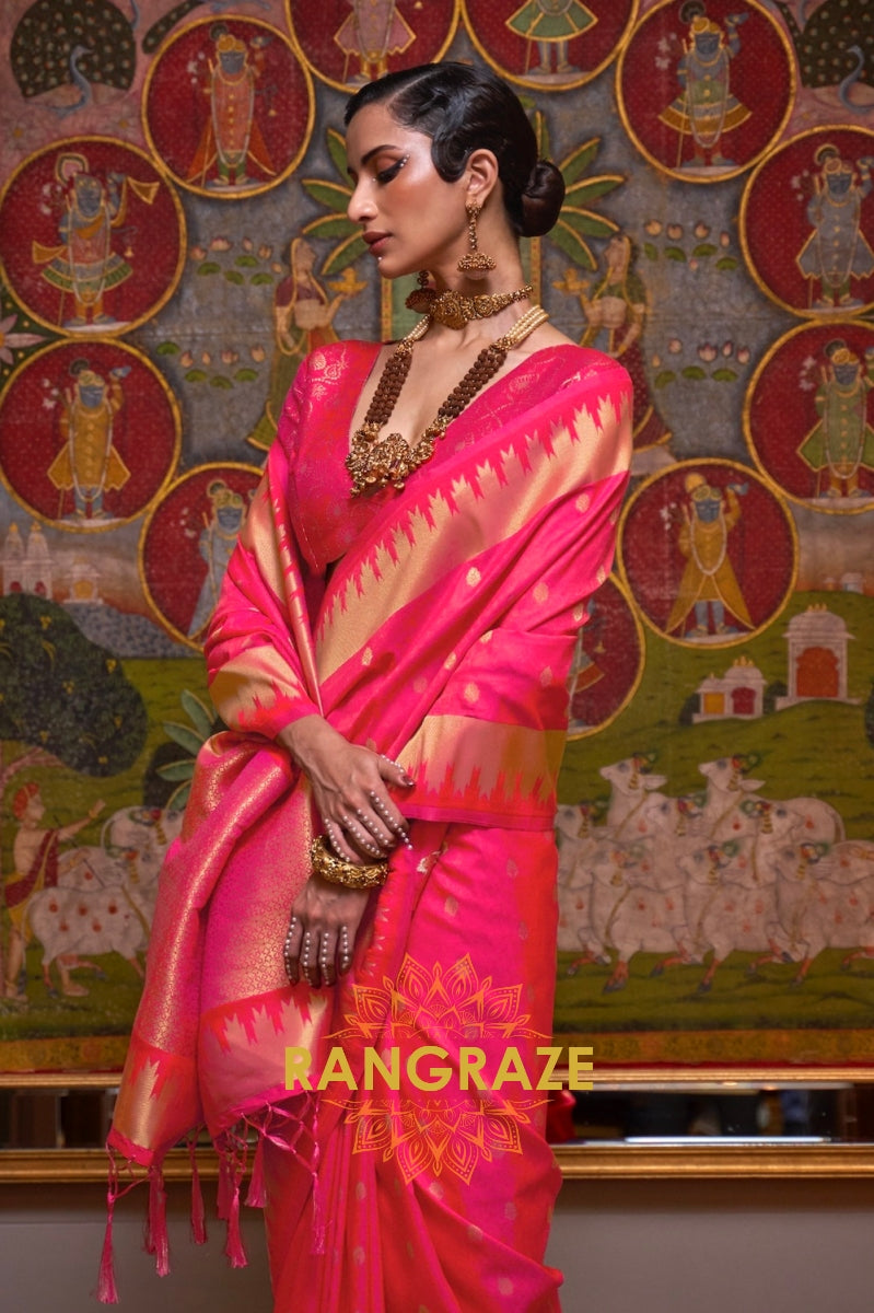 Bridal Red Woven Banarasi Soft Silk Saree