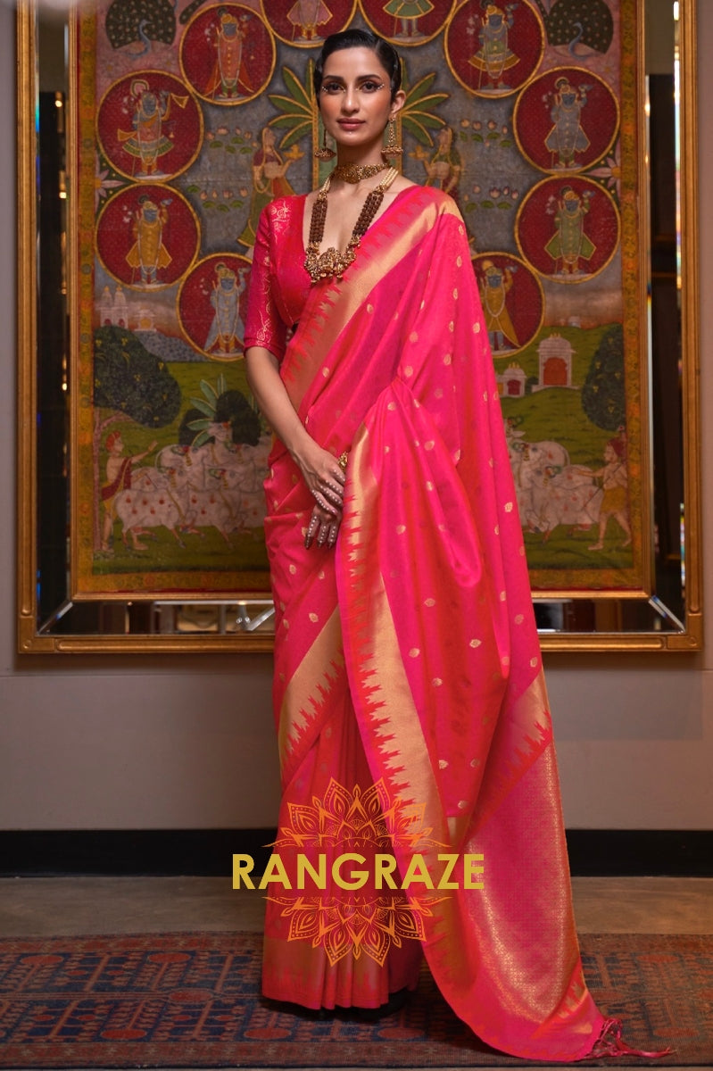 Bridal Red Woven Banarasi Soft Silk Saree