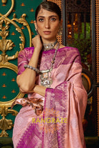 Majestic Purple Pink Woven Banarasi Tussar Silk Saree