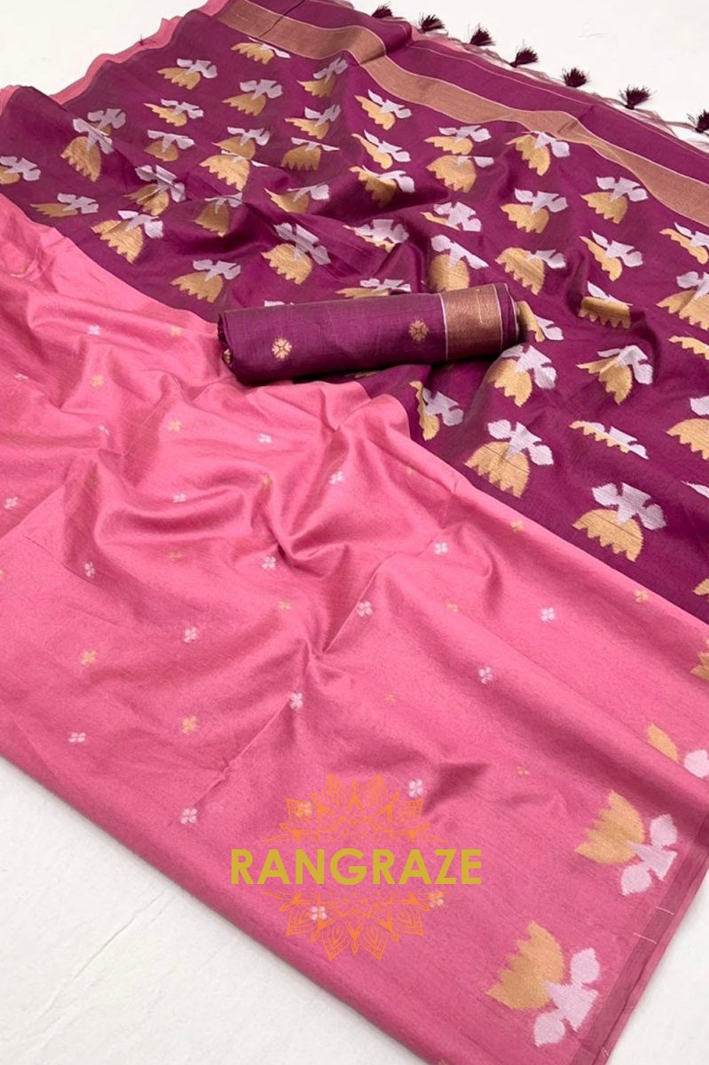 Blush Berry Tussar Handwoven Silk Saree