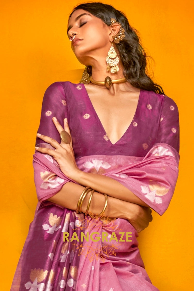 Blush Berry Tussar Handwoven Silk Saree