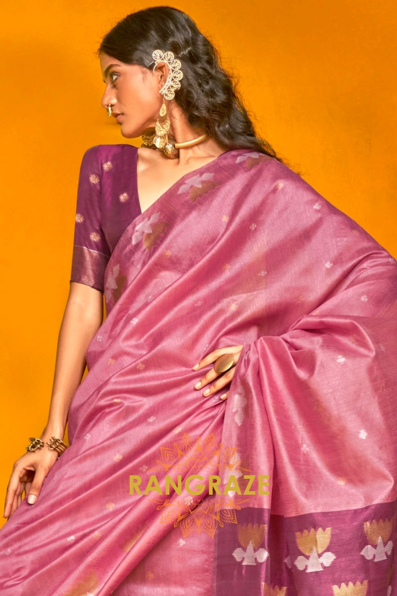Blush Berry Tussar Handwoven Silk Saree