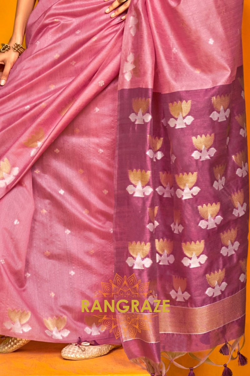 Blush Berry Tussar Handwoven Silk Saree
