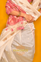 Ivory & Blush Tussar Handwoven Silk Saree