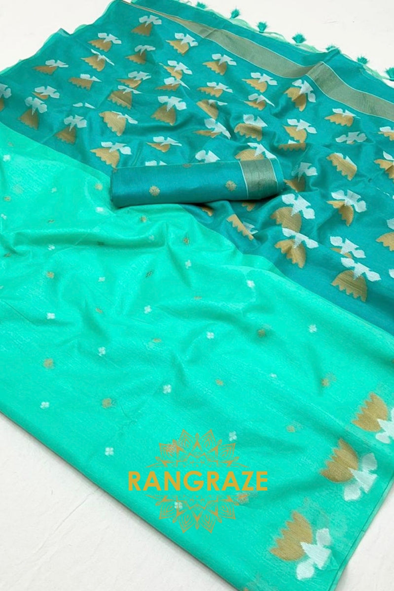 Serene Aqua Handwoven Tussar Silk Saree