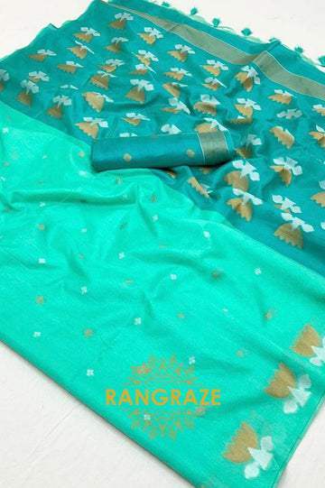 Serene Aqua Handwoven Tussar Silk Saree