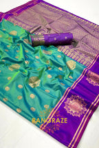 Green and Purple Two-Tone Contrast Handloom Silk Saree