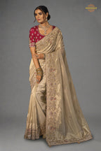 Beige Embroidered Kanjivaram Saree