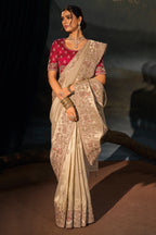 Beige Embroidered Kanjivaram Saree