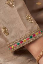 Beige Readymade Embroidered Chinon Sharara Suit