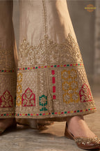 Beige Readymade Embroidered Chinon Sharara Suit