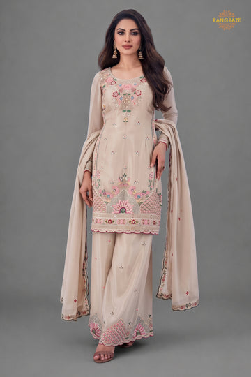 Beige Readymade Stitched Palazzo Suit