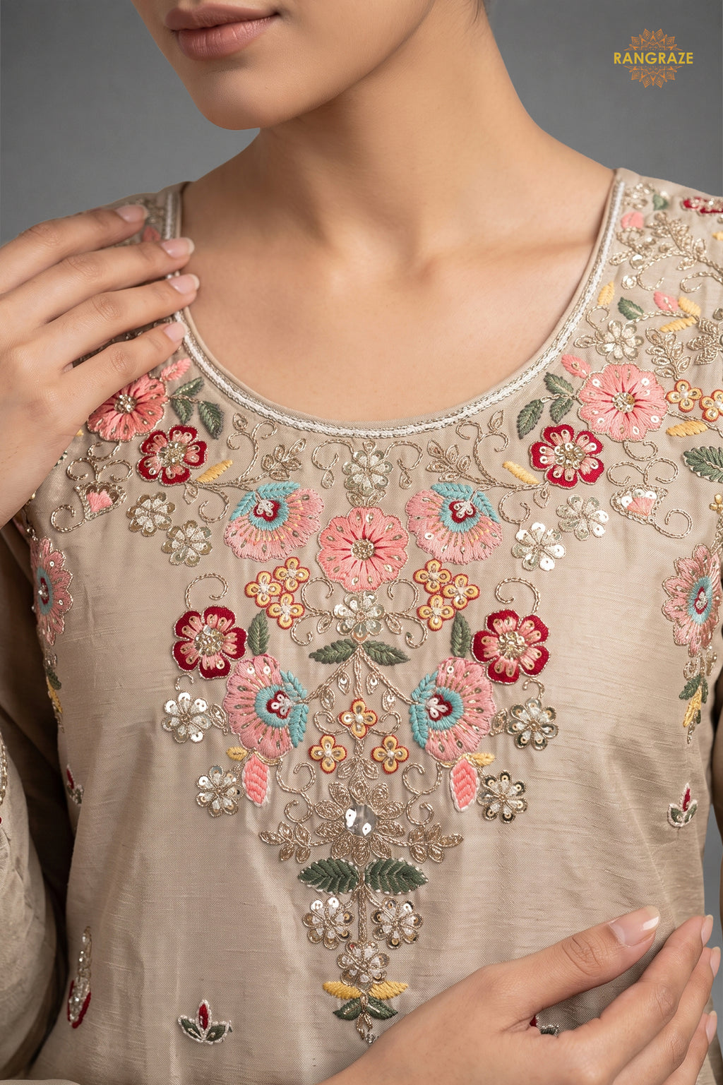 Beige Readymade Stitched Palazzo Suit