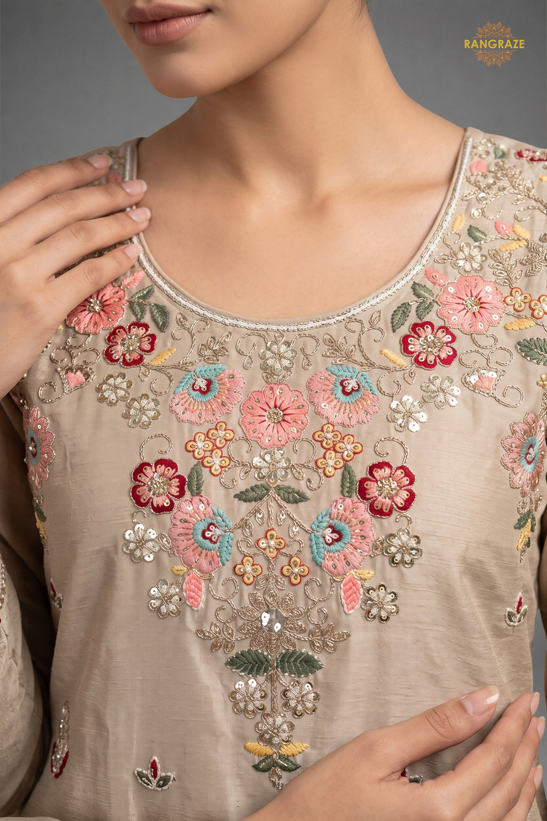Beige Readymade Stitched Palazzo Suit