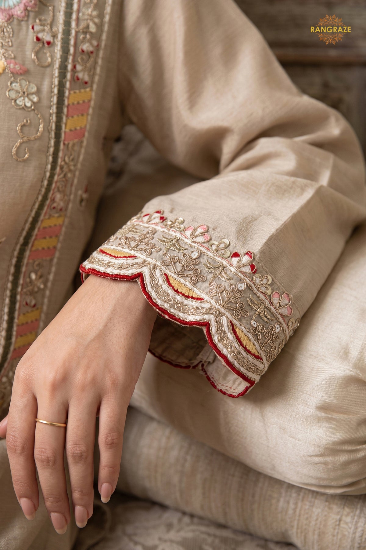 Beige Readymade Stitched Palazzo Suit