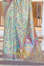 Pista Green Woven Banarasi Jamewar Saree