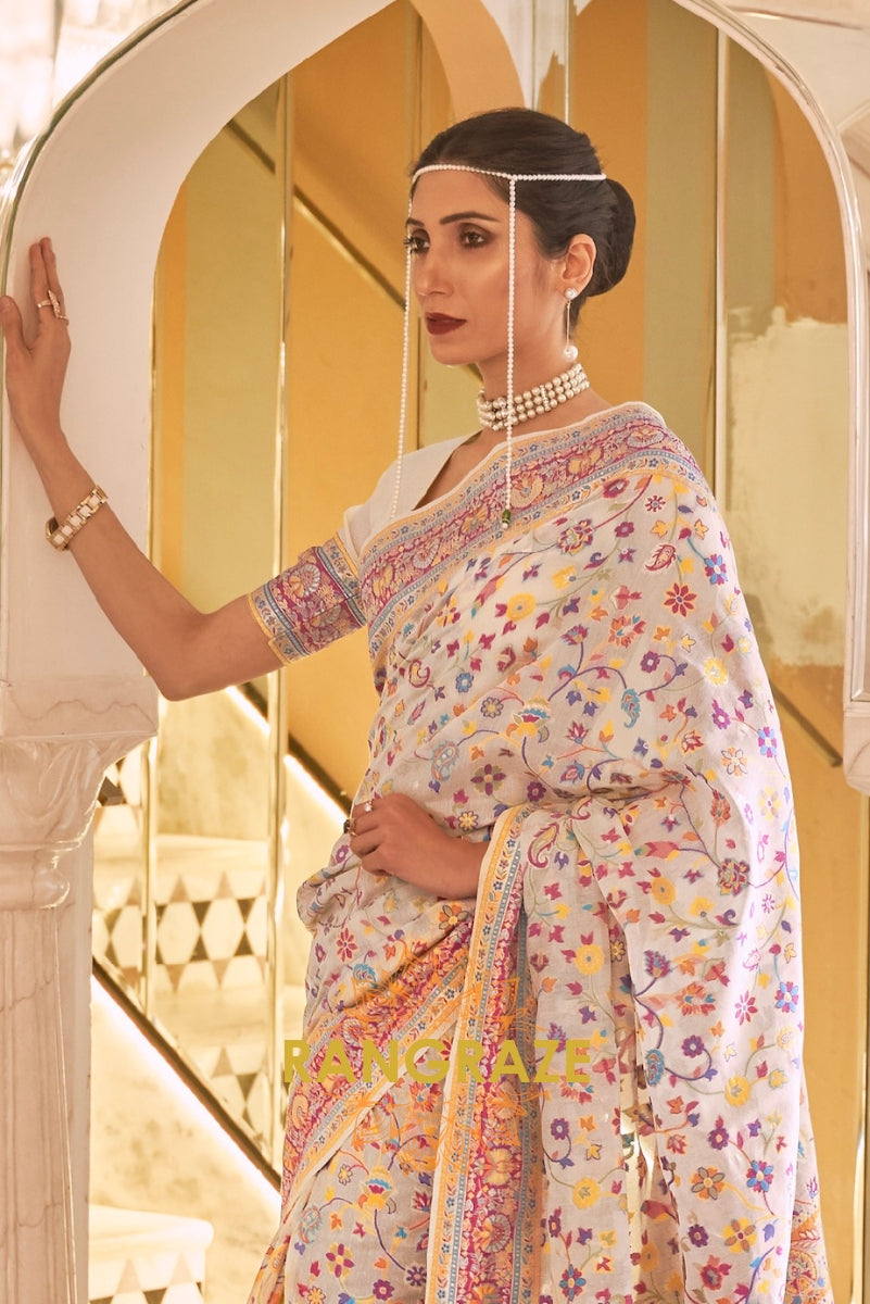 Beige Bliss Woven Banarasi Jamewar Saree