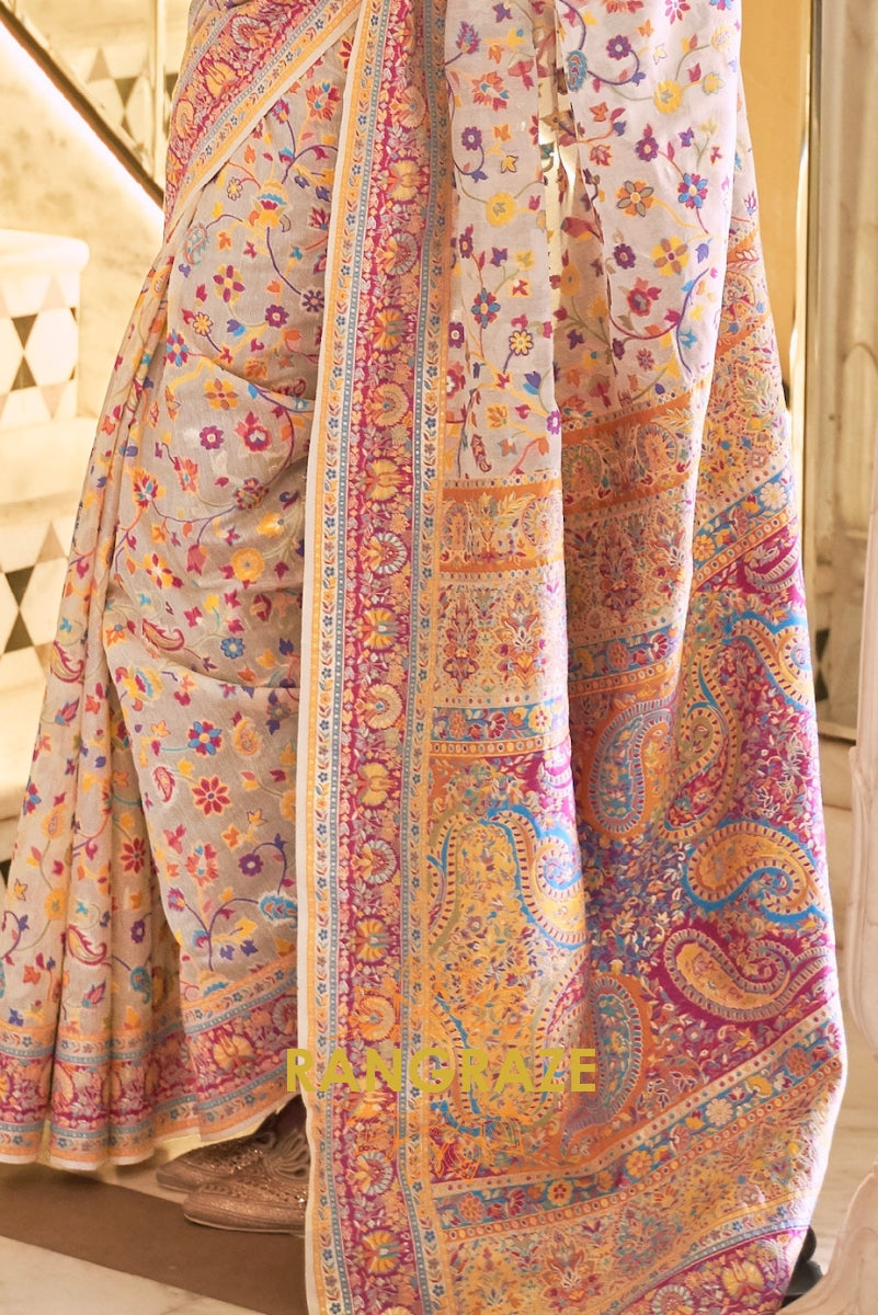 Beige Bliss Woven Banarasi Jamewar Saree