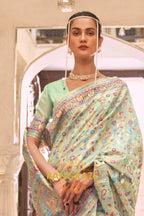 Pista Green Woven Banarasi Jamewar Saree