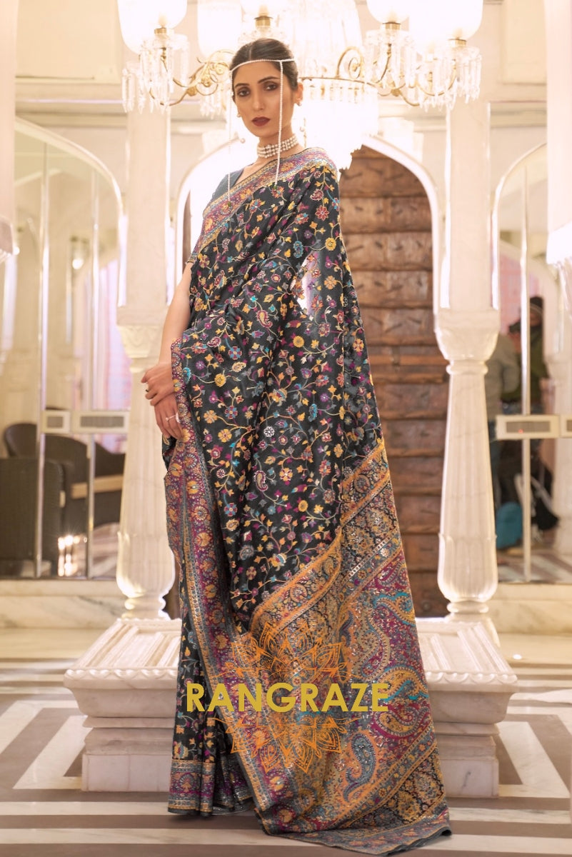 Bold Black Woven Banarasi Jamewar Saree