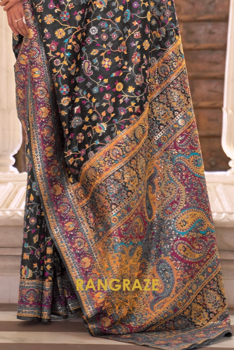 Bold Black Woven Banarasi Jamewar Saree
