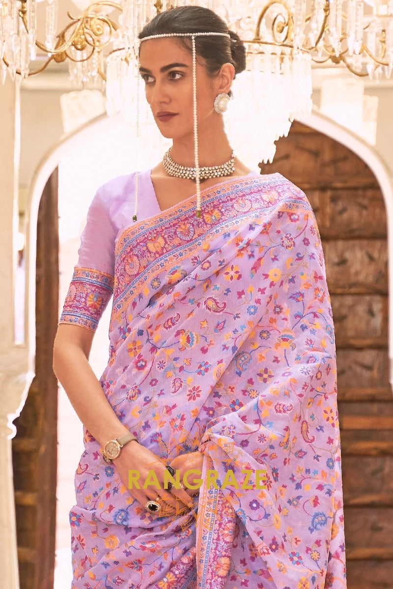 Lilac Lavender Woven Banarasi Jamewar Saree