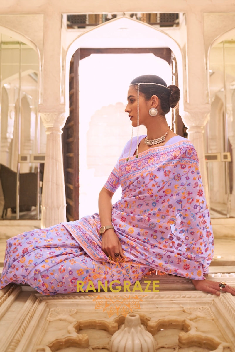 Lilac Lavender Woven Banarasi Jamewar Saree