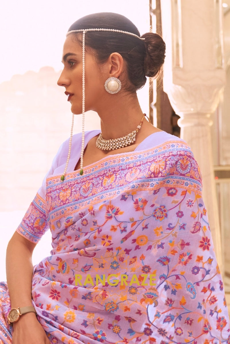 Lilac Lavender Woven Banarasi Jamewar Saree