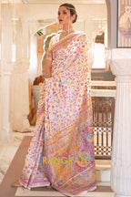 Ivory White Woven Banarasi Jamewar Saree
