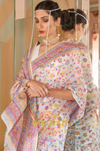 Ivory White Woven Banarasi Jamewar Saree