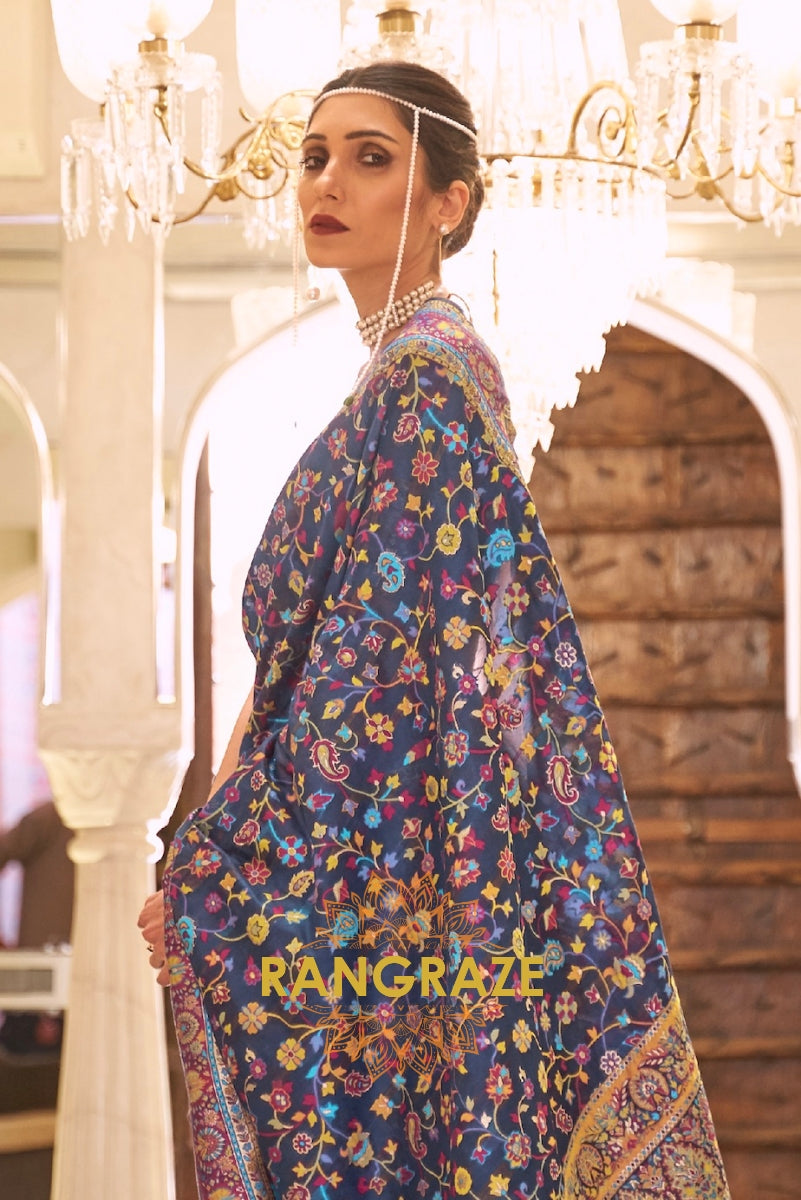 Navy Blue Woven Banarasi Jamewar Saree