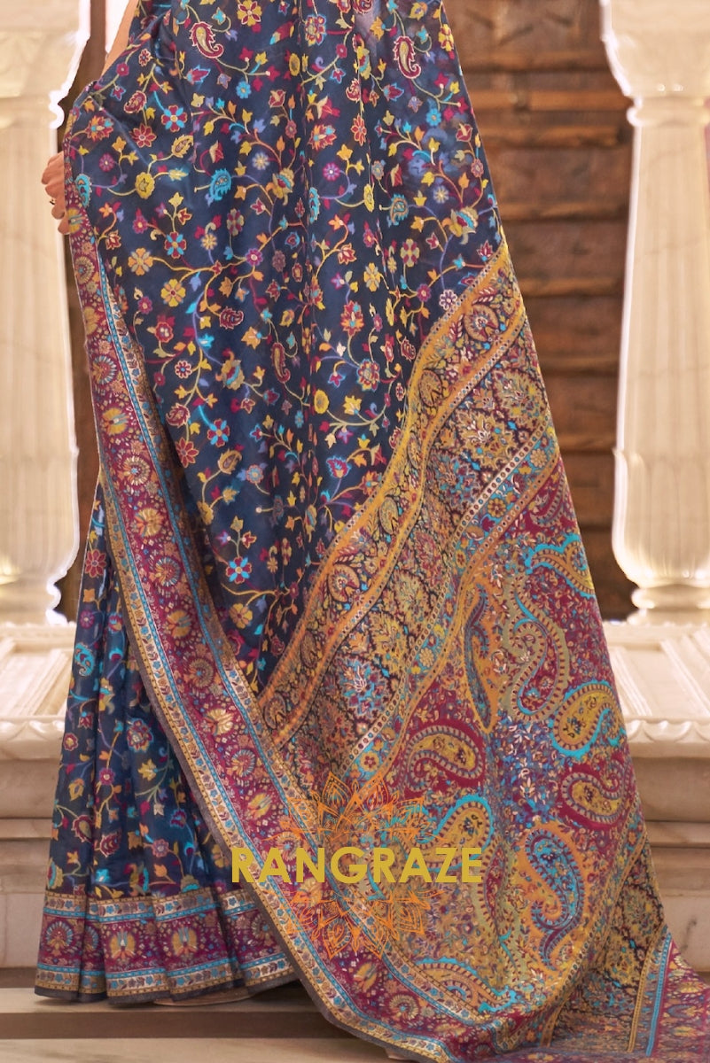 Navy Blue Woven Banarasi Jamewar Saree