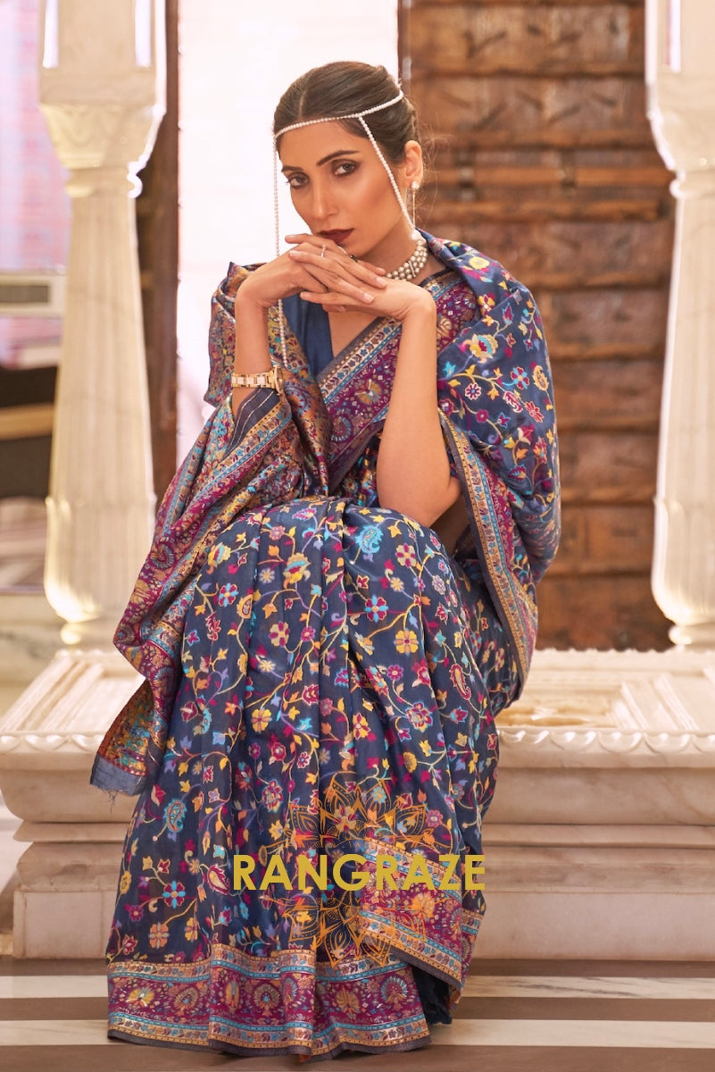 Navy Blue Woven Banarasi Jamewar Saree