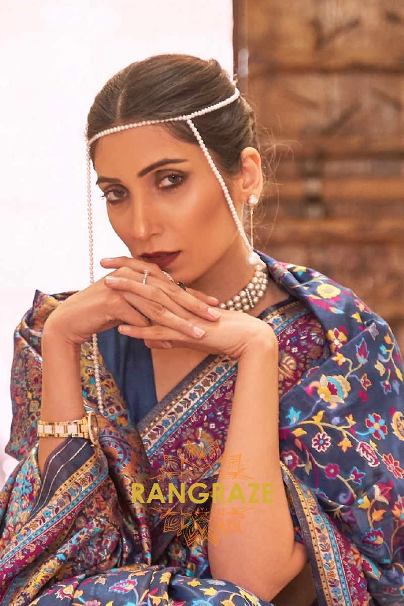 Navy Blue Woven Banarasi Jamewar Saree