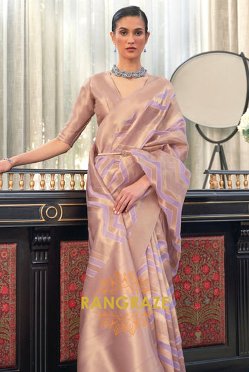 Golden Lavender Woven Banarasi Organza Silk Saree