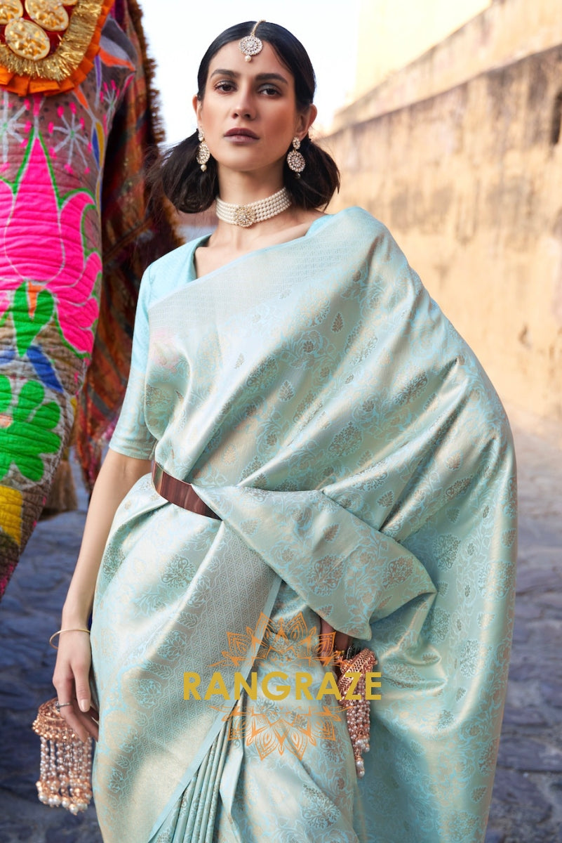 Royal Kanjivaram Blue Woven Silk Saree