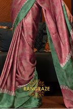 Pink Green Satin Silk Printed Saree