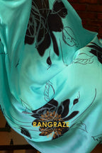 Sea Green Satin Silk Printed Saree