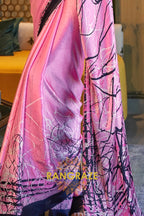 Pink Plum Satin Silk Printed Saree